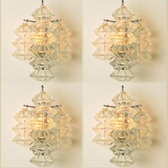Several Pagoda Chrome and Glass Sconces Wall Lights by Kalmar, Vienna 1969