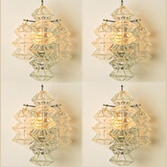 Several Pagoda Chrome and Glass Sconces Wall Lights by Kalmar, Vienna 1969