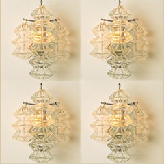 Several Pagoda Chrome and Glass Sconces Wall Lights by Kalmar, Vienna 1969