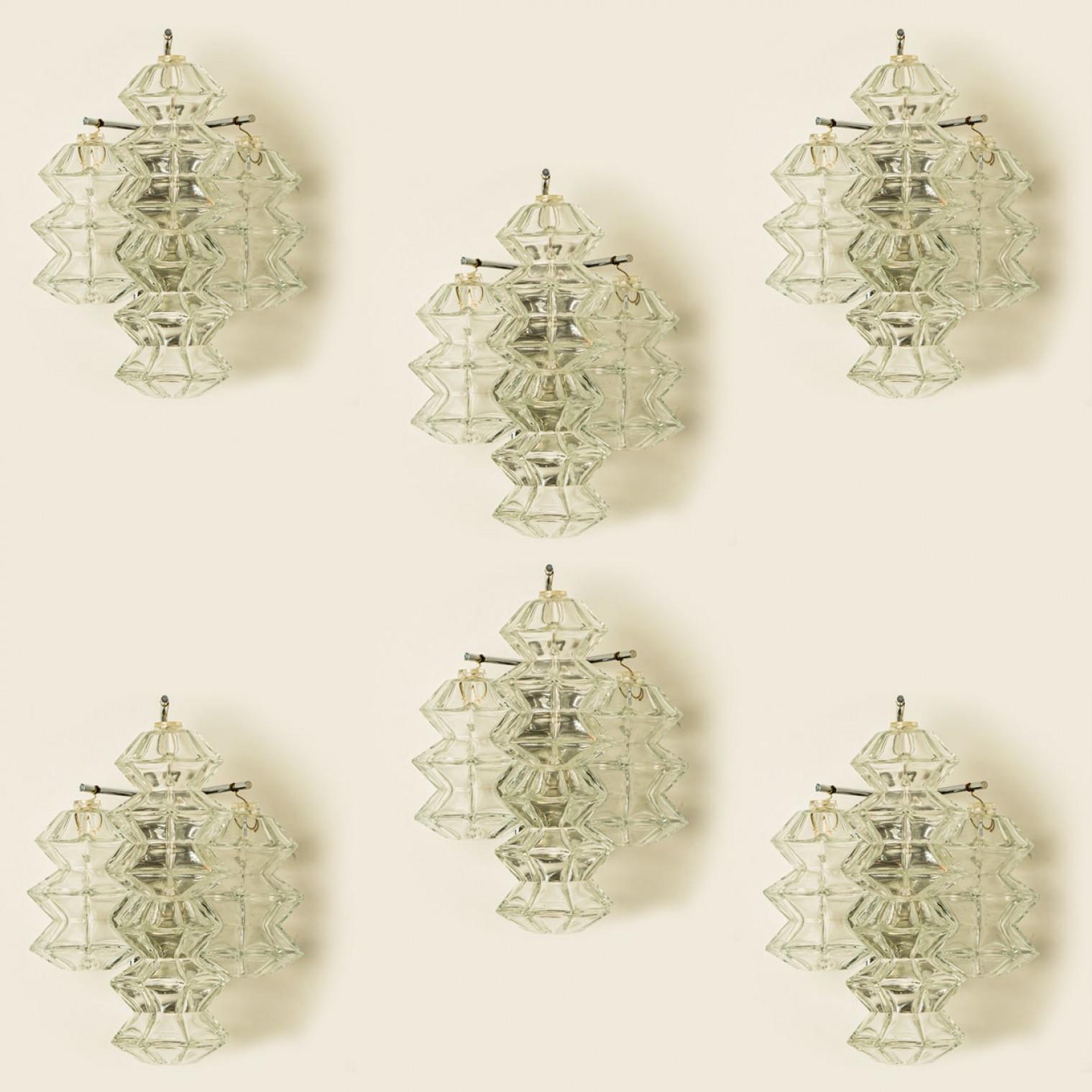 Other Several Pagoda Chrome and Glass Sconces Wall Lights by Kalmar, Vienna 1969 For Sale
