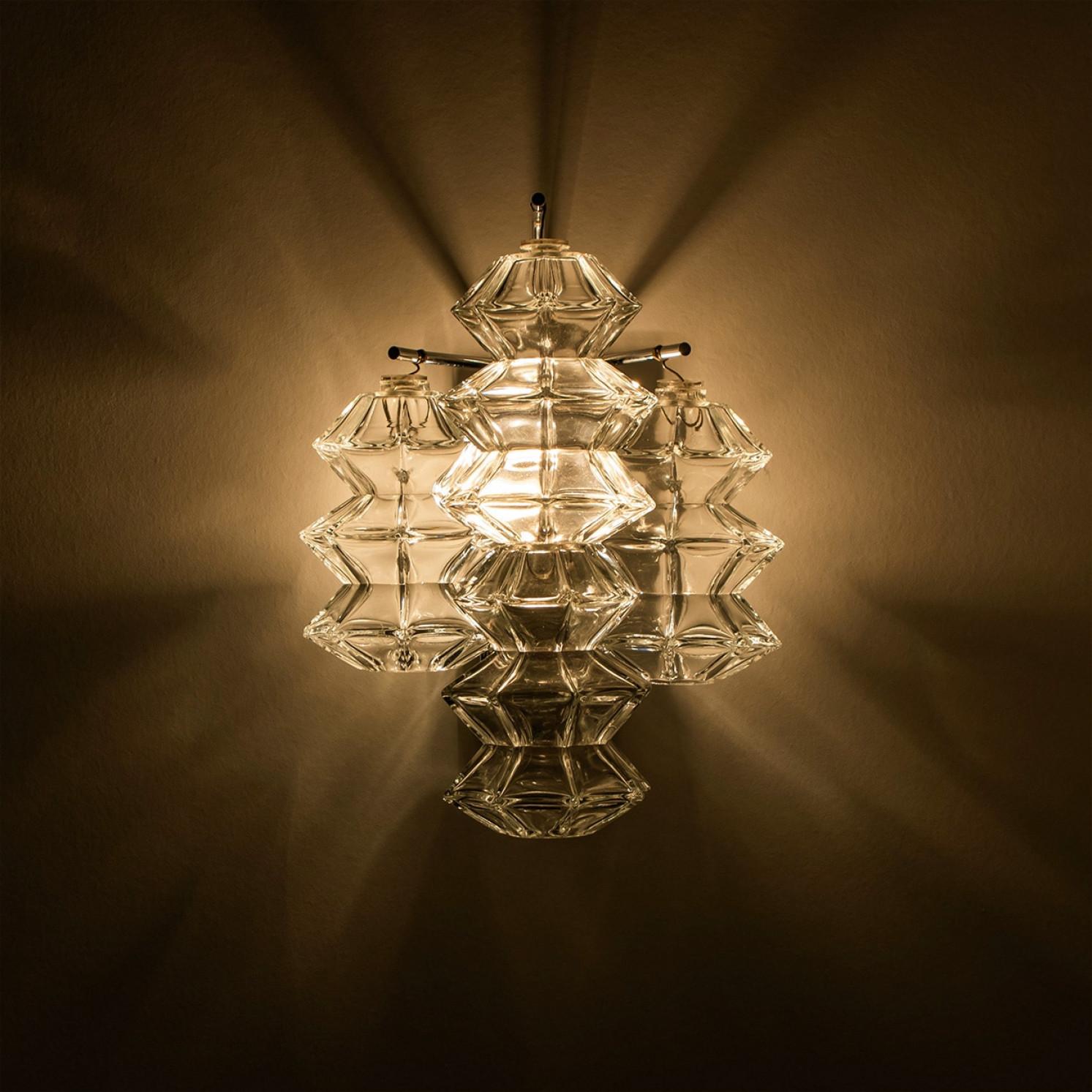Mid-20th Century Several Pagoda Chrome and Glass Sconces Wall Lights by Kalmar, Vienna 1969 For Sale