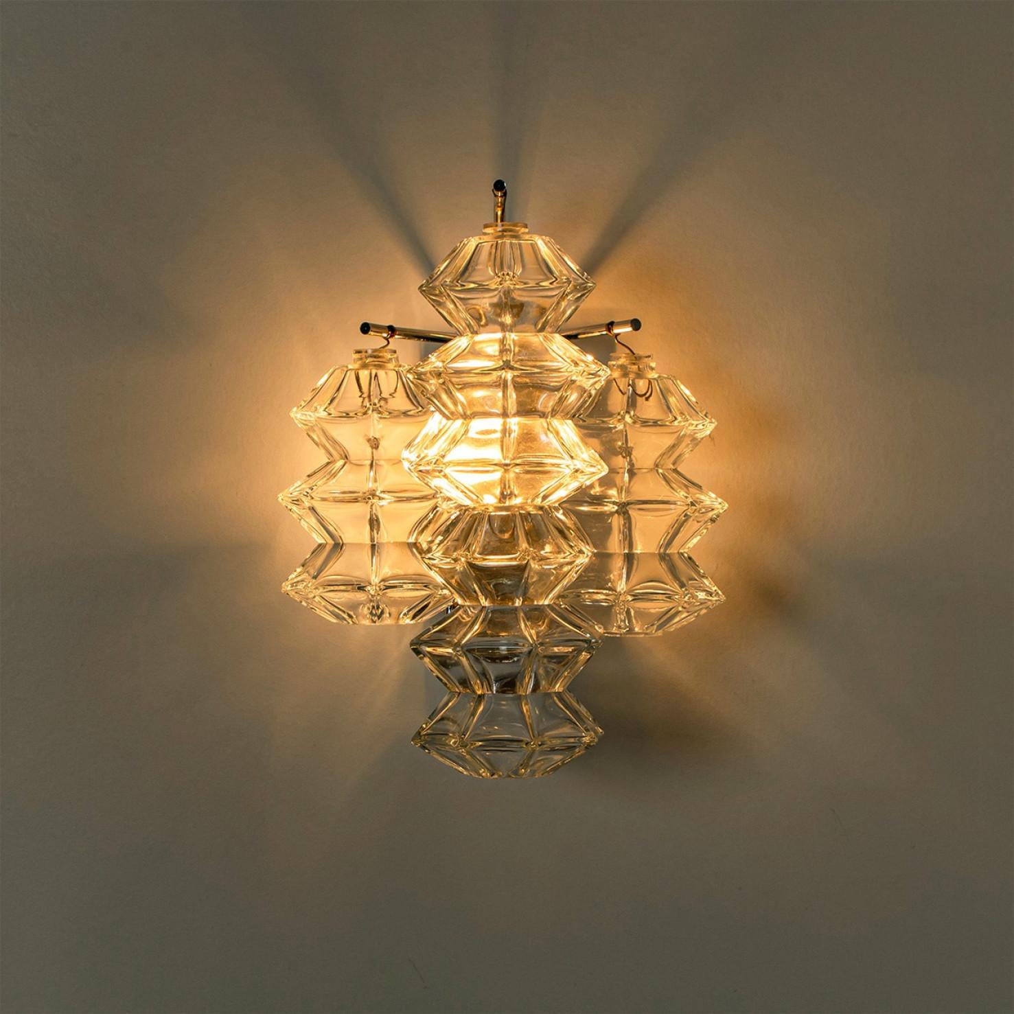Several Pagoda Chrome and Glass Sconces Wall Lights by Kalmar, Vienna 1969 For Sale 1