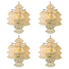 Several Pagoda Chrome and Glass Sconces Wall Lights by Kalmar, Vienna 1969