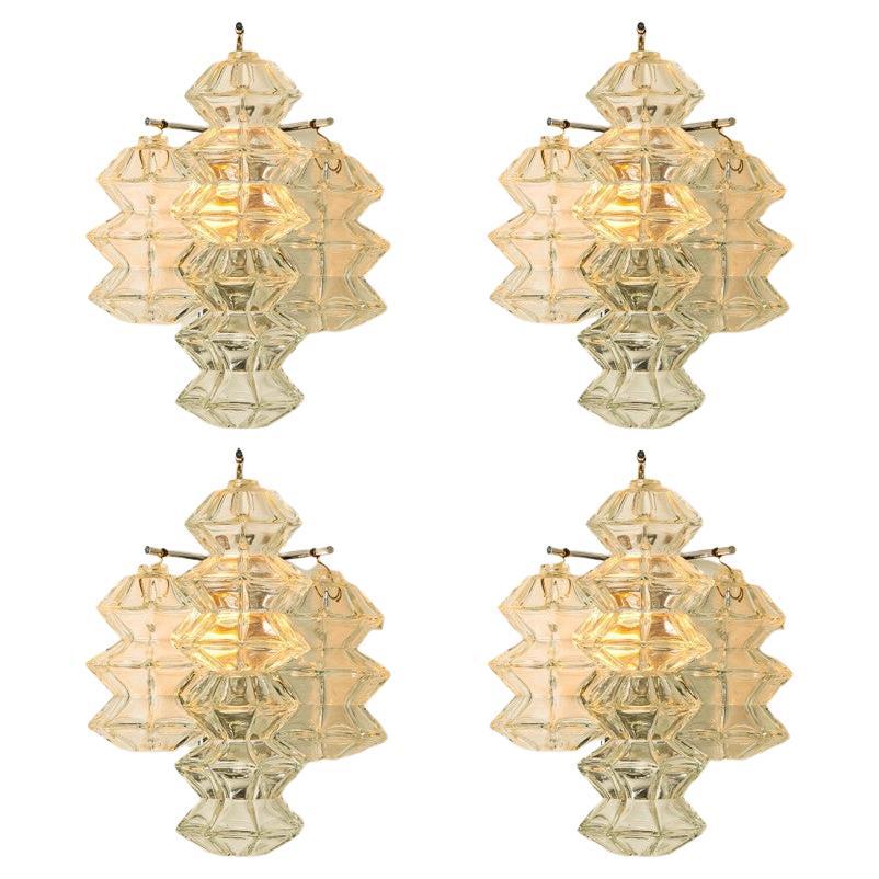 Several Pagoda Chrome and Glass Sconces Wall Lights by Kalmar, Vienna 1969