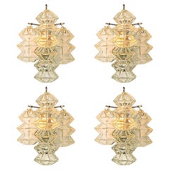 Several Pagoda Chrome and Glass Sconces Wall Lights by Kalmar, Vienna 1969