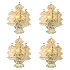 Several Pagoda Chrome and Glass Sconces Wall Lights by Kalmar, Vienna 1969