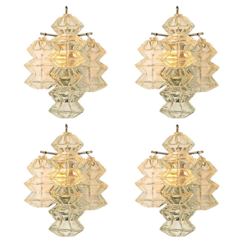 Several Pagoda Chrome and Glass Sconces Wall Lights by Kalmar, Vienna 1969