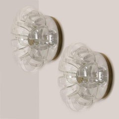 Several Peill Putzler Clear Glass Wall lights Flush Mounts, 1970