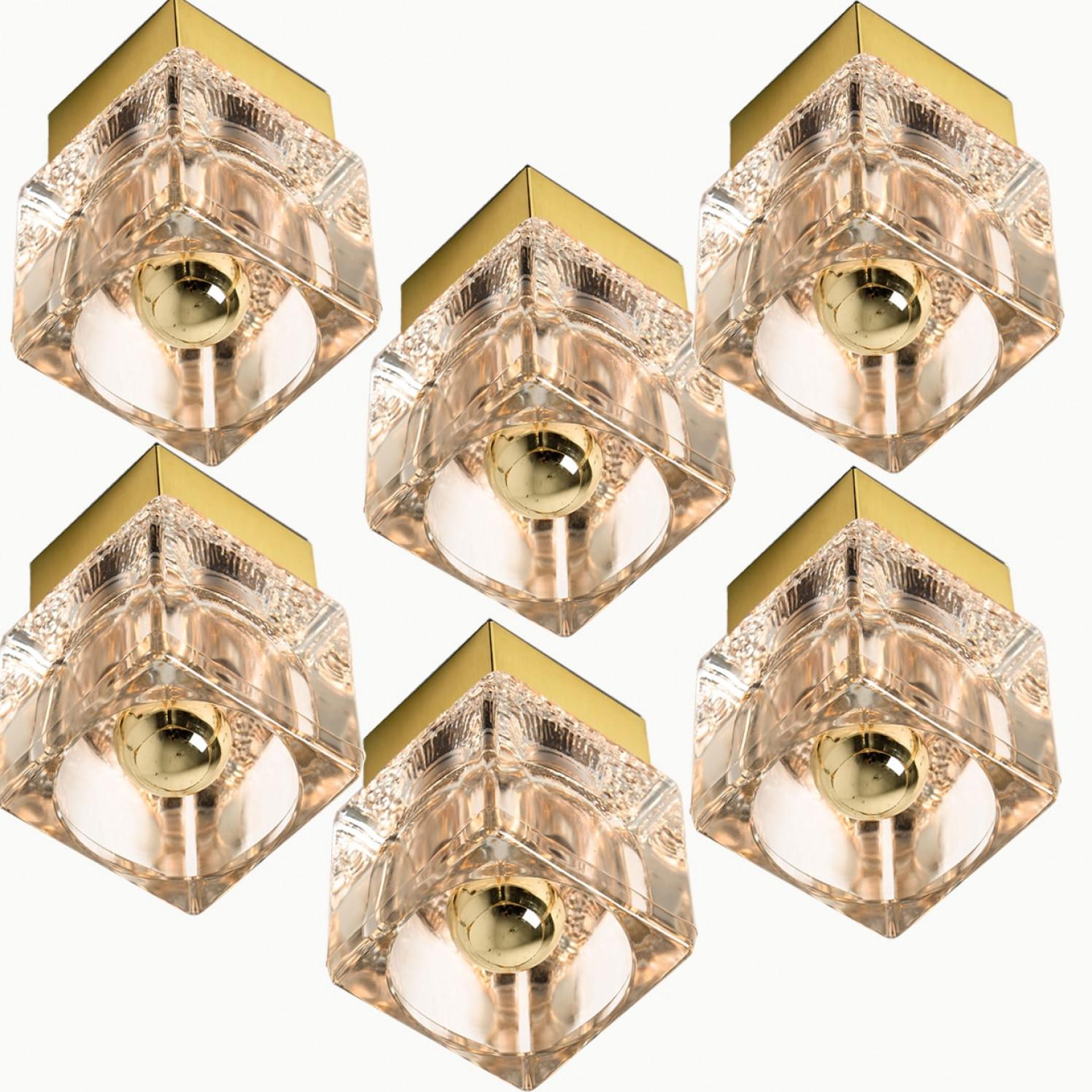 Mid-Century Modern Several Peill & Putzler Wall Light Ceiling Light, Brass and Glass, 1970 For Sale