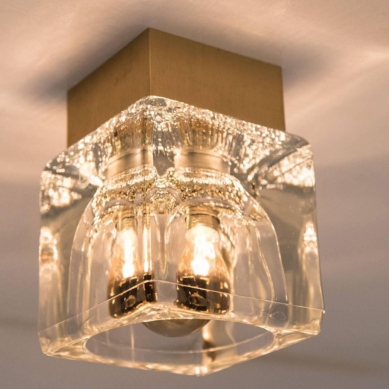 20th Century Several Peill & Putzler Wall or Ceiling Lights Brass and Glass Cubes, 1970s For Sale