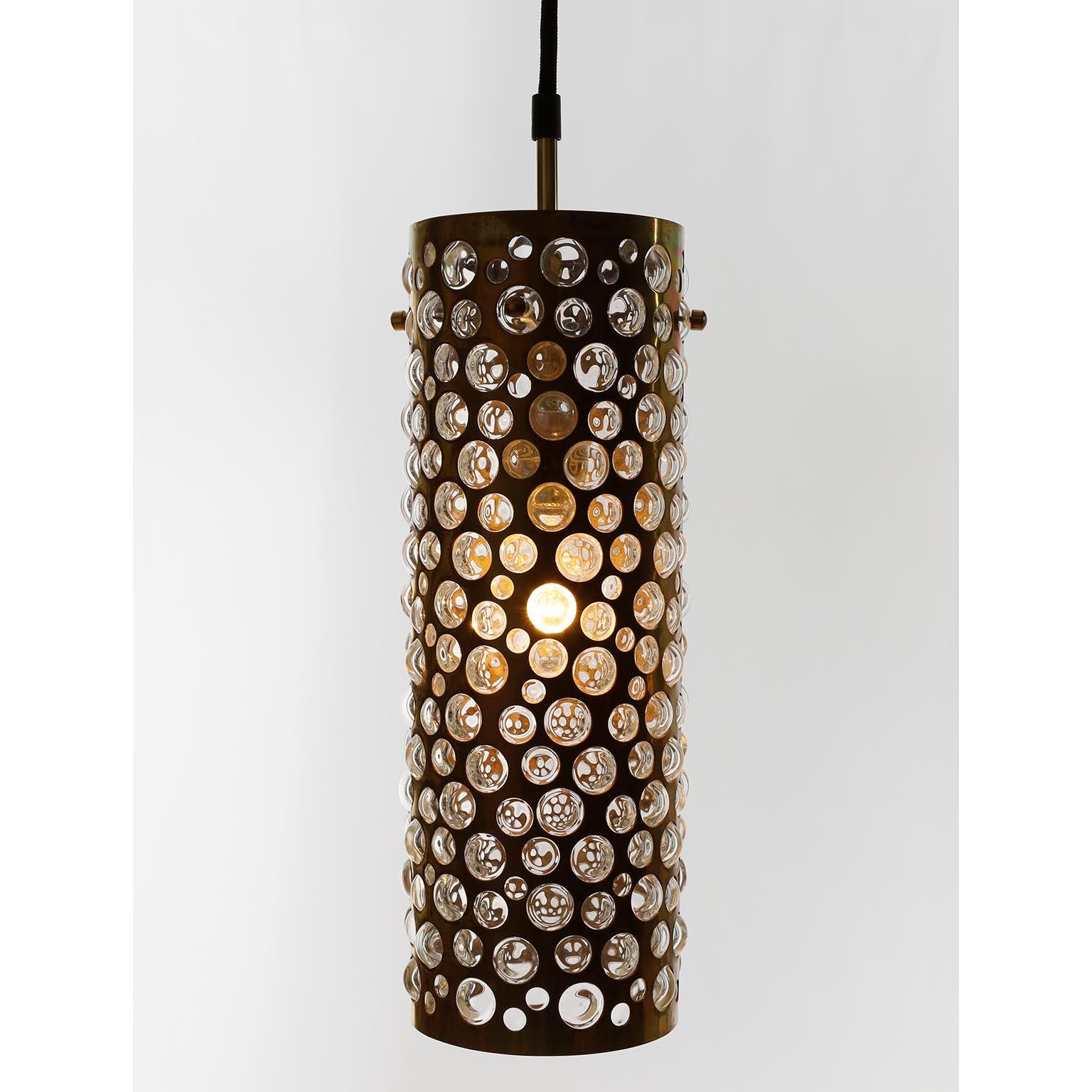 Several Pendant Lights Lamps, Patinated Brass Clear Glass, Rupert Nikoll, 1960s For Sale 5