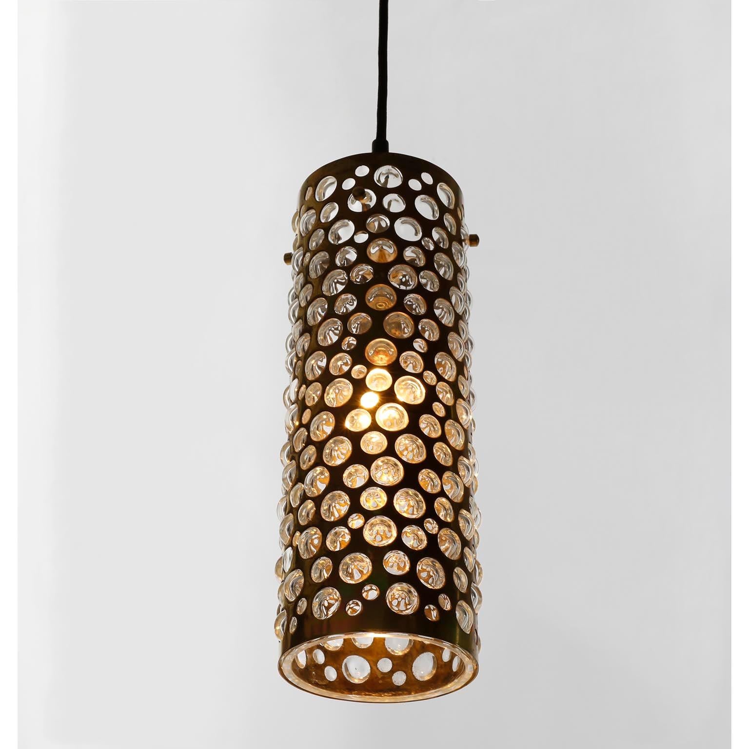 Several Pendant Lights Lamps, Patinated Brass Clear Glass, Rupert Nikoll, 1960s For Sale 6