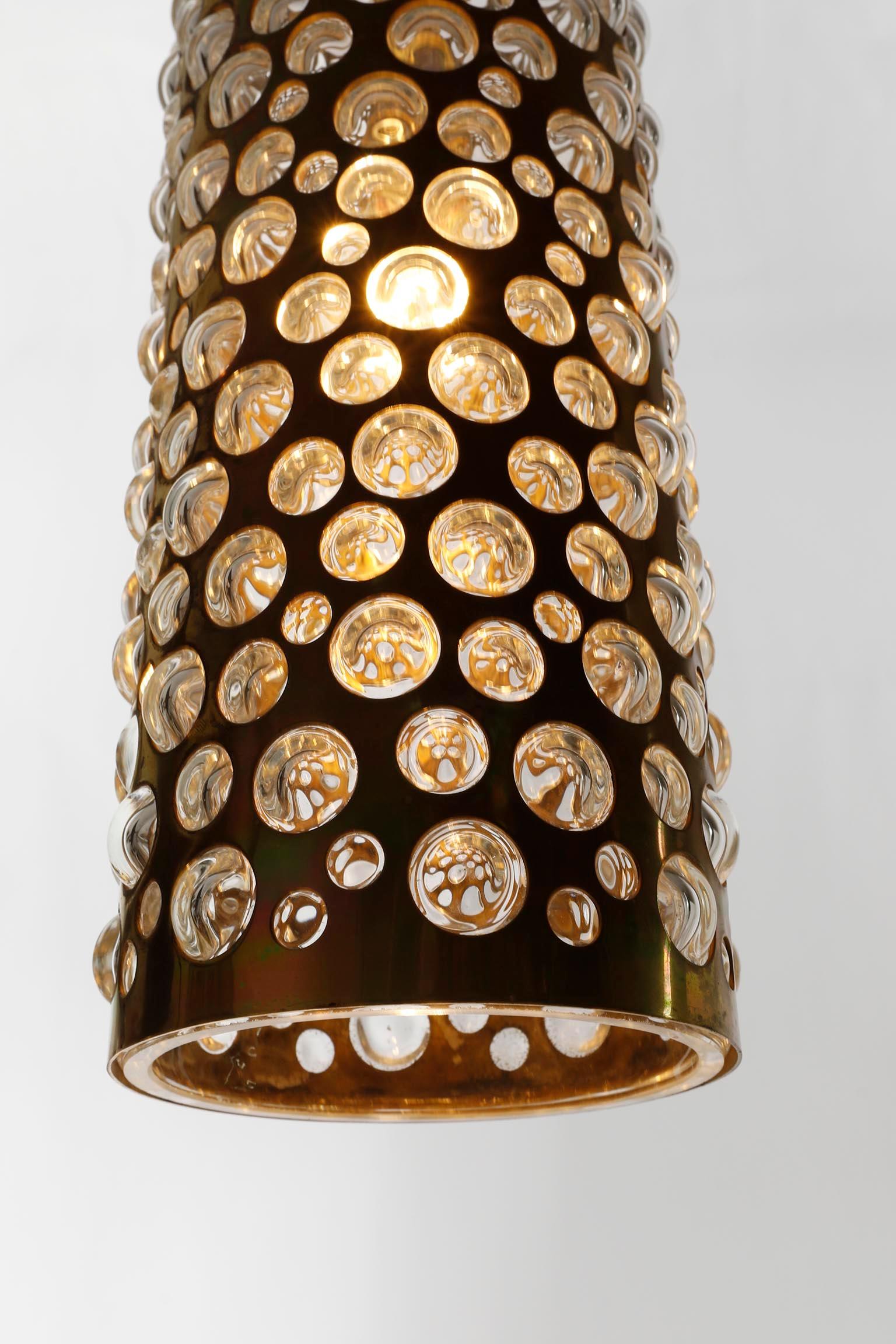 Several Pendant Lights Lamps, Patinated Brass Clear Glass, Rupert Nikoll, 1960s For Sale 7