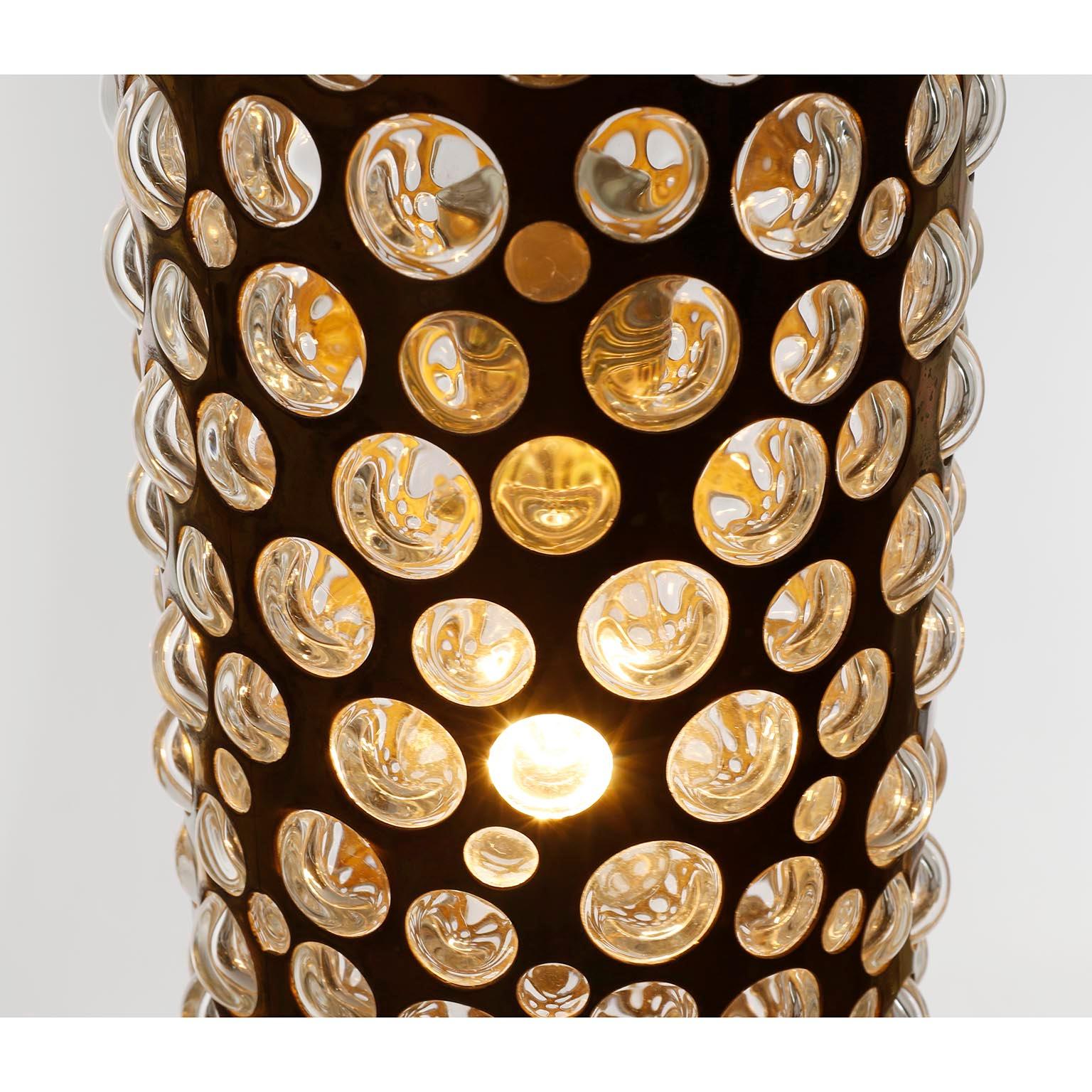 Several Pendant Lights Lamps, Patinated Brass Clear Glass, Rupert Nikoll, 1960s For Sale 8