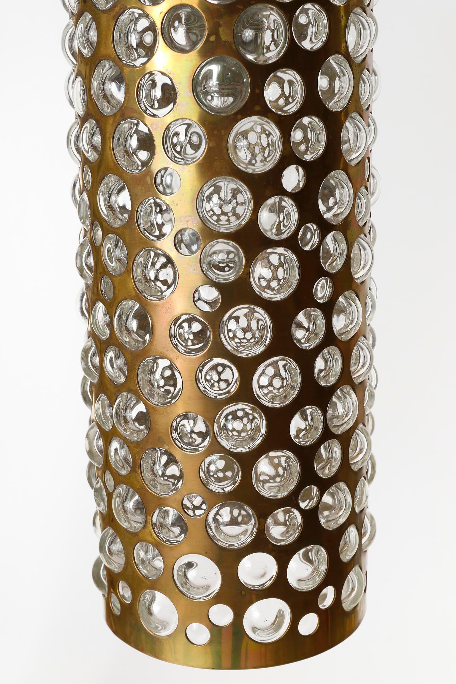Several Pendant Lights Lamps, Patinated Brass Clear Glass, Rupert Nikoll, 1960s For Sale 9