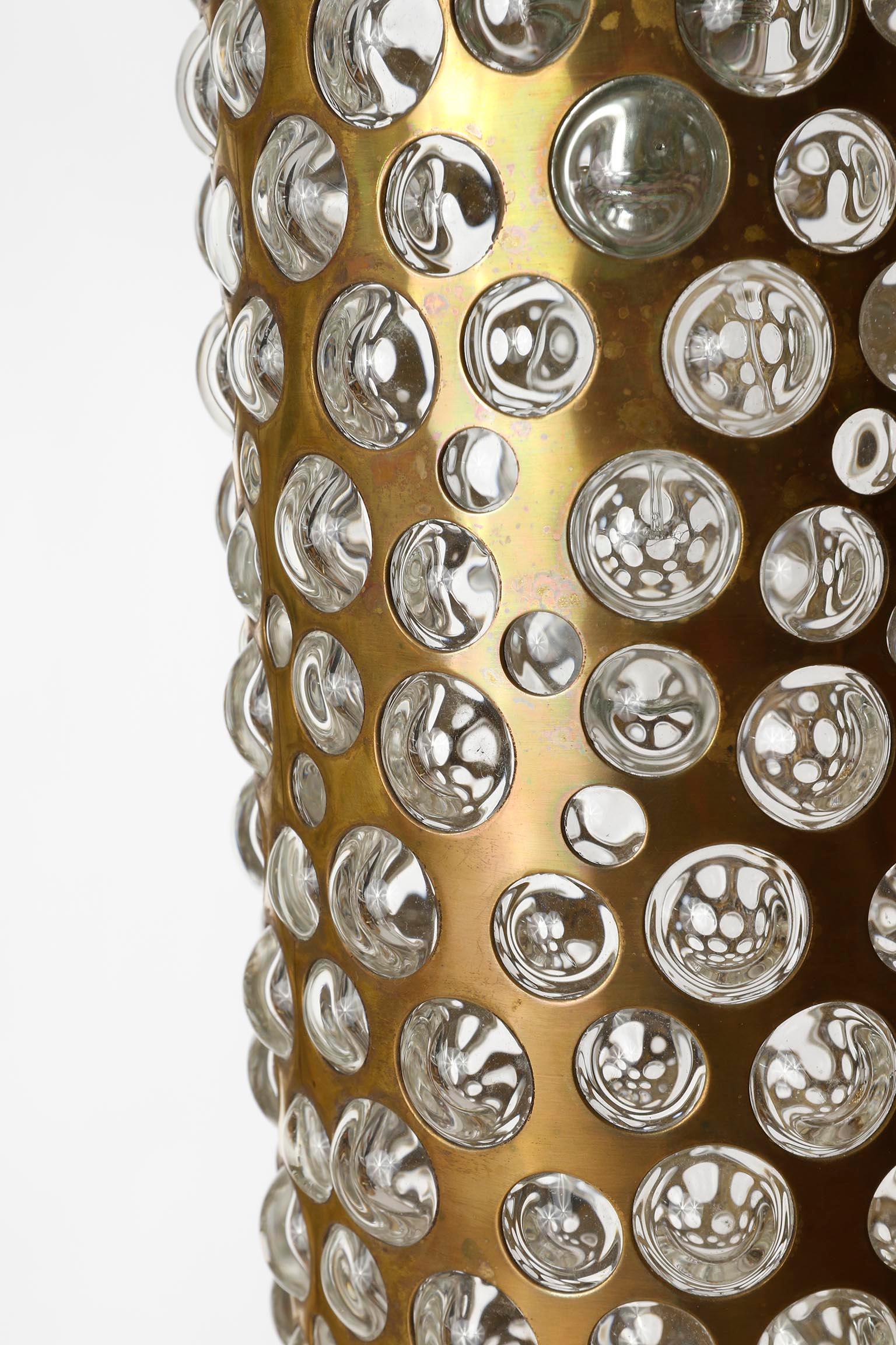 Several Pendant Lights Lamps, Patinated Brass Clear Glass, Rupert Nikoll, 1960s For Sale 11