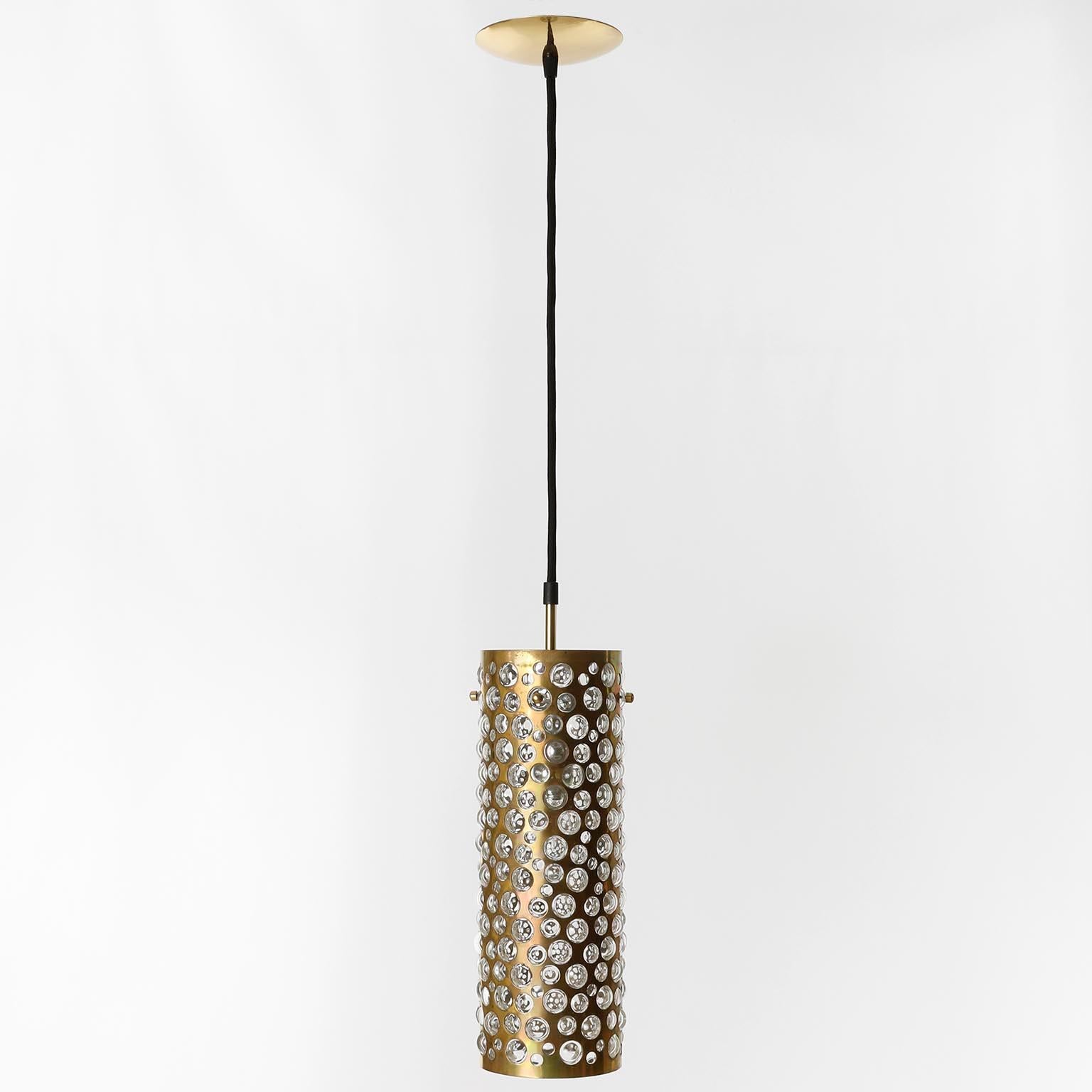 Mid-20th Century Several Pendant Lights Lamps, Patinated Brass Clear Glass, Rupert Nikoll, 1960s For Sale