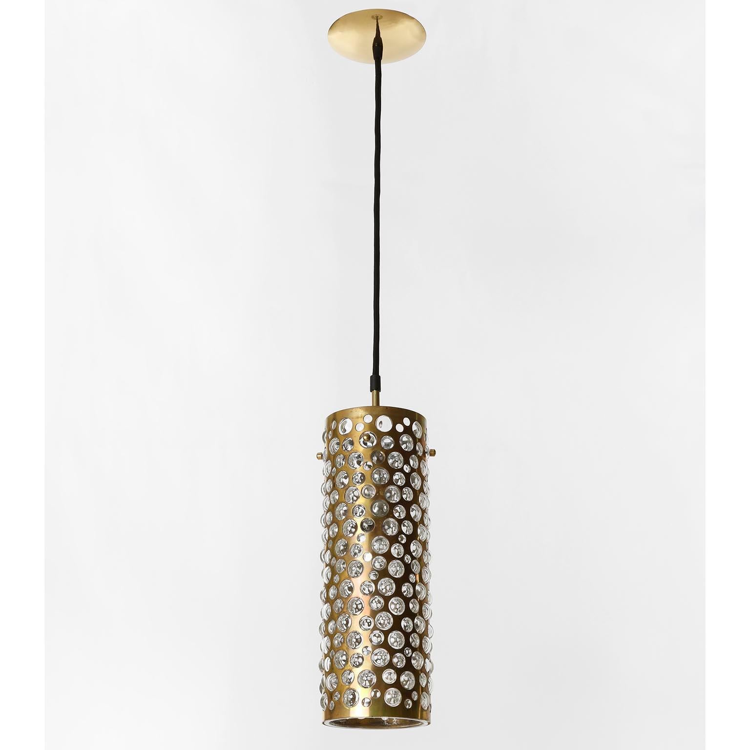 Several Pendant Lights Lamps, Patinated Brass Clear Glass, Rupert Nikoll, 1960s For Sale 1