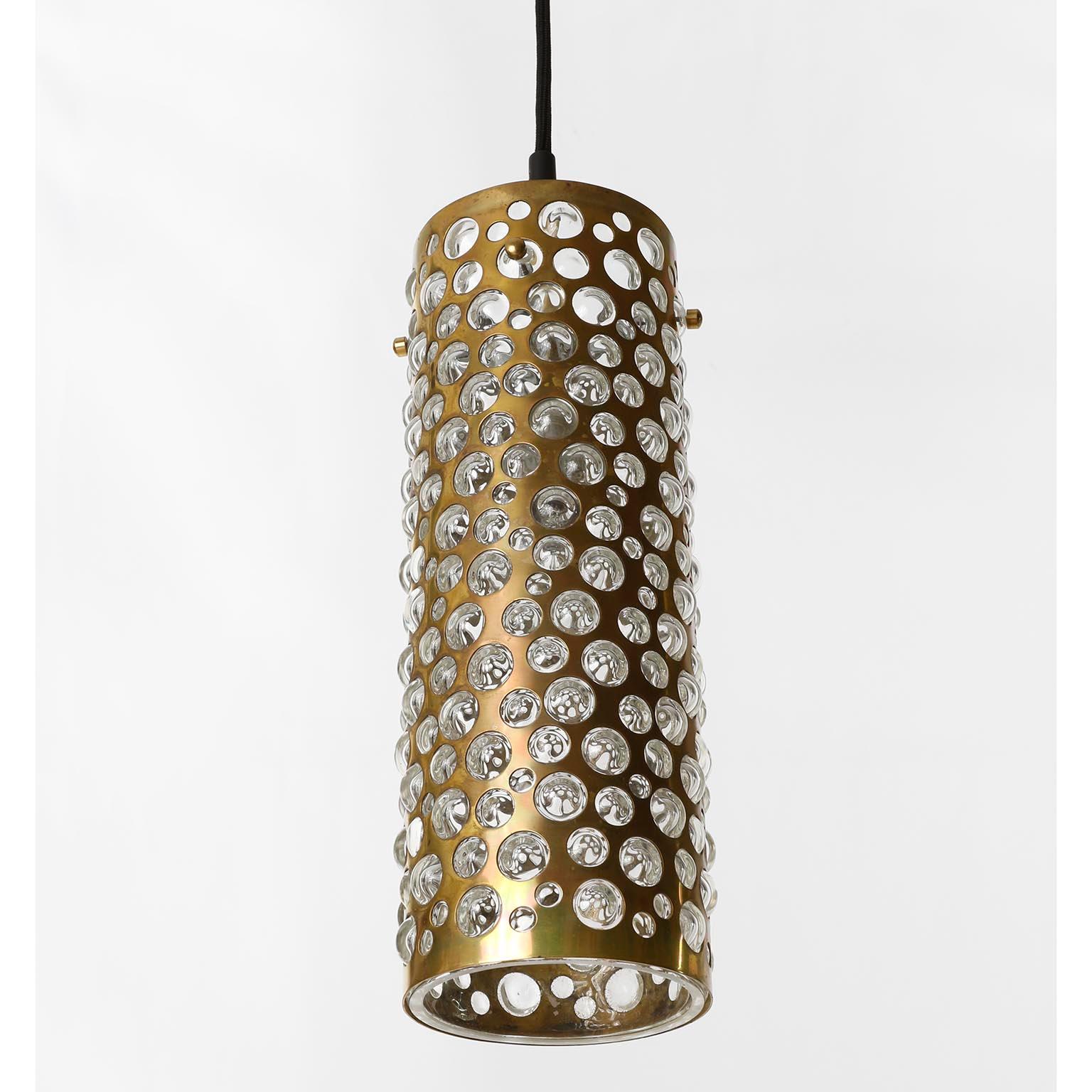 Several Pendant Lights Lamps, Patinated Brass Clear Glass, Rupert Nikoll, 1960s For Sale 3