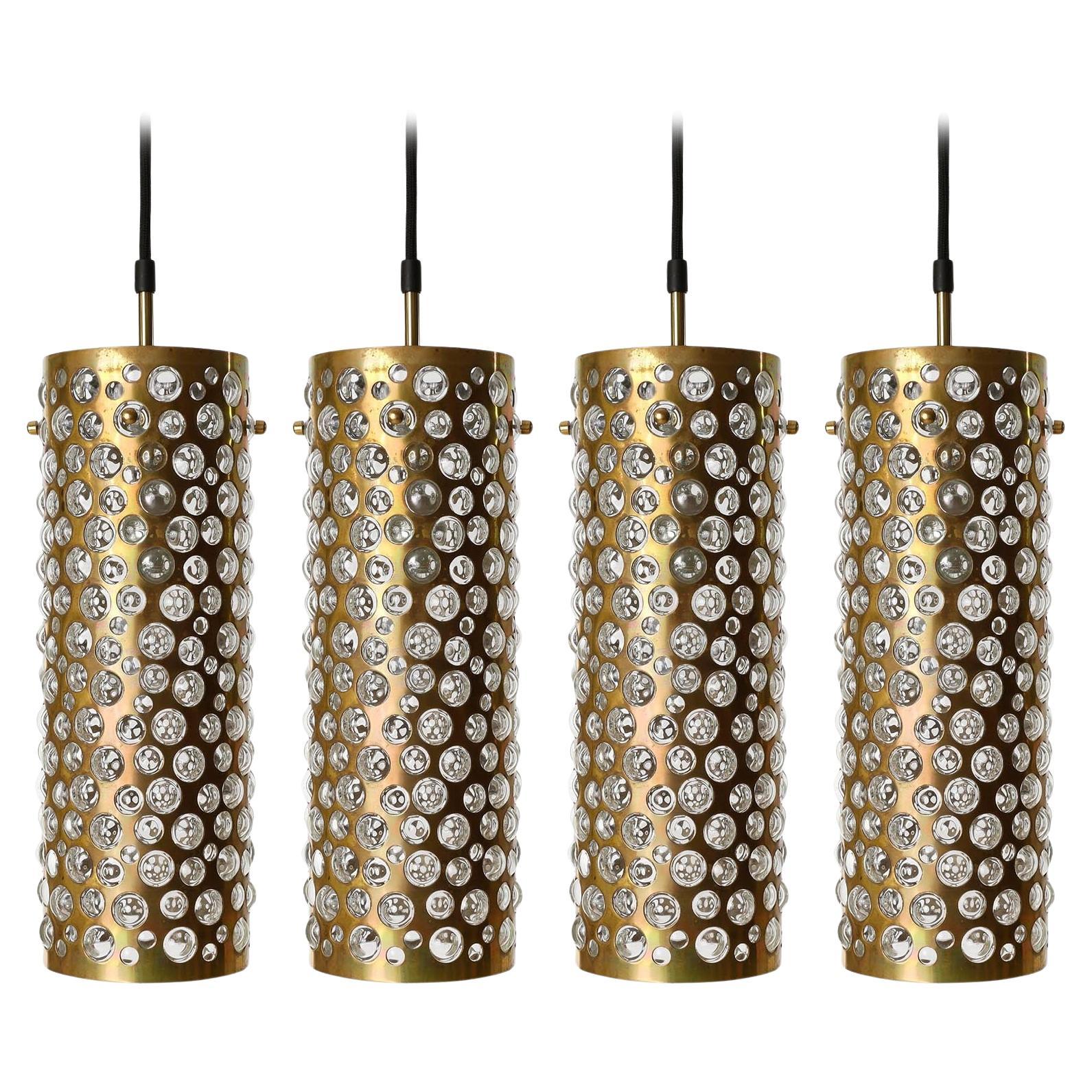 Several Pendant Lights Lamps, Patinated Brass Clear Glass, Rupert Nikoll, 1960s