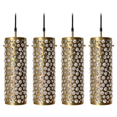 Mehrere Pendelleuchten Lampen, patiniertes Messing Klarglas, Rupert Nikoll, 1960er Jahre