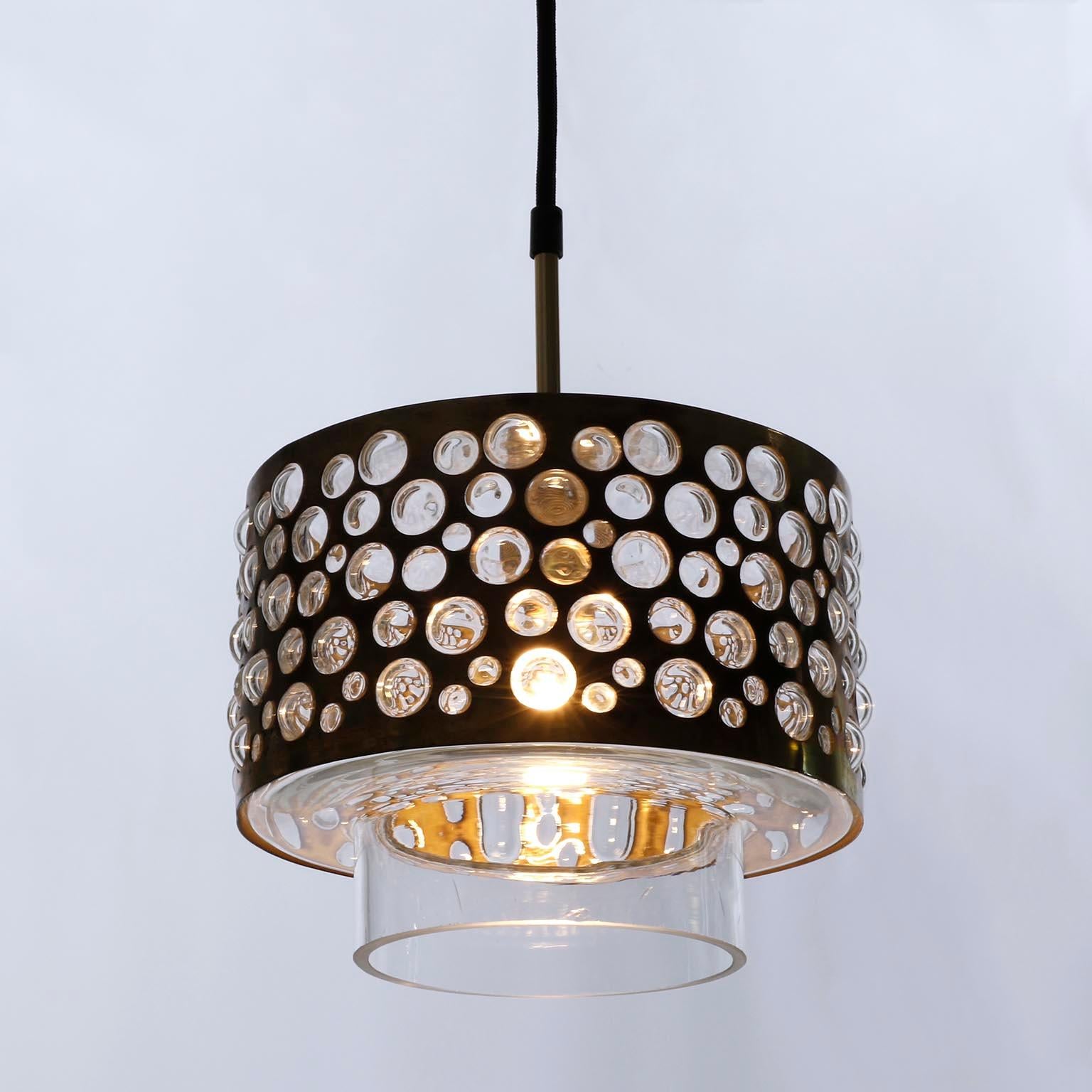 Several Pendant Lights, Patinated Brass Clear Glass, Rupert Nikoll, 1960s For Sale 6