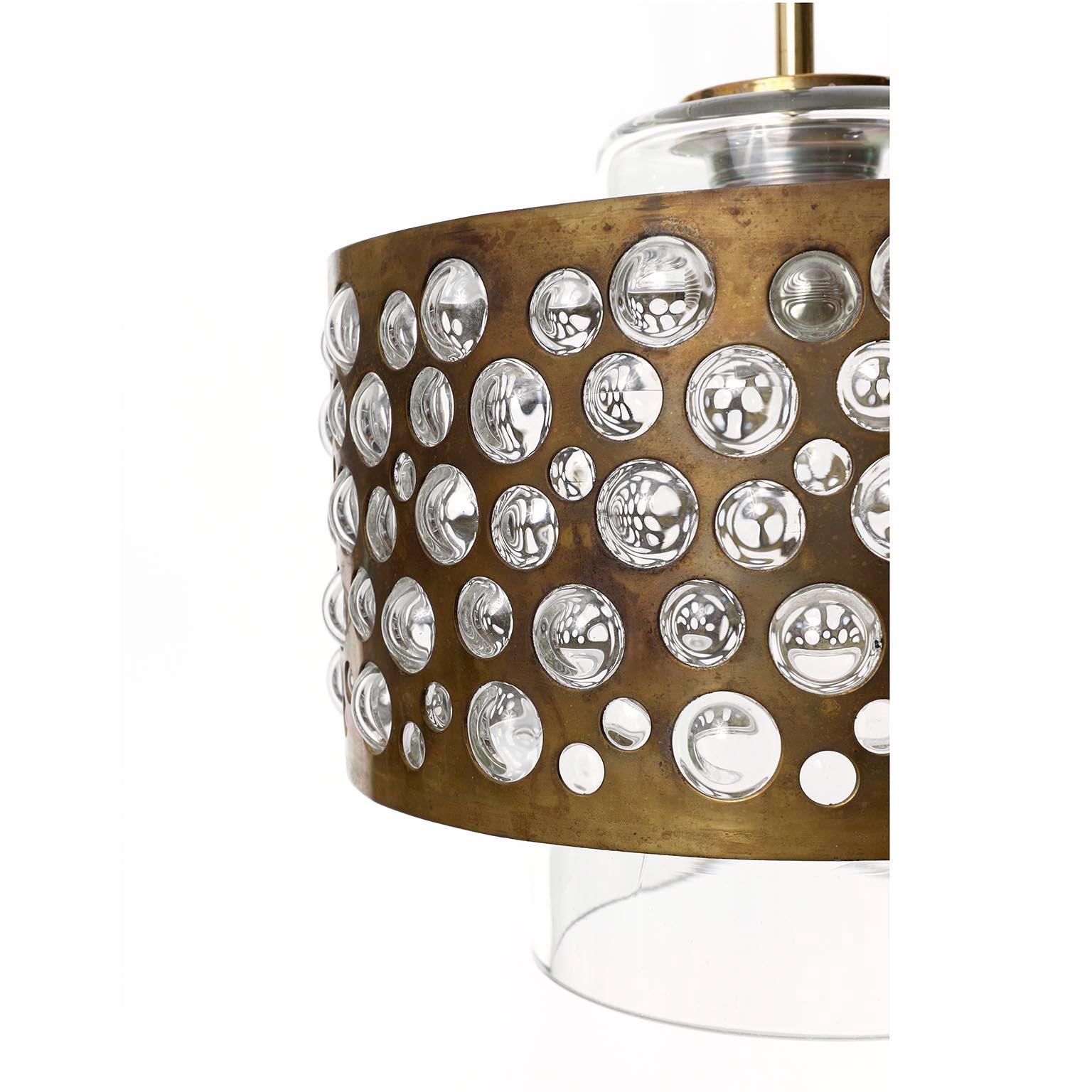 Several Pendant Lights, Patinated Brass Clear Glass, Rupert Nikoll, 1960s For Sale 7
