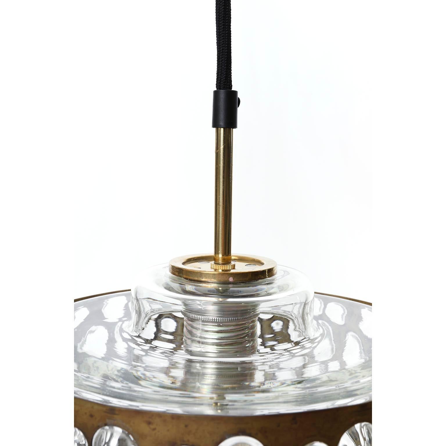Several Pendant Lights, Patinated Brass Clear Glass, Rupert Nikoll, 1960s For Sale 8