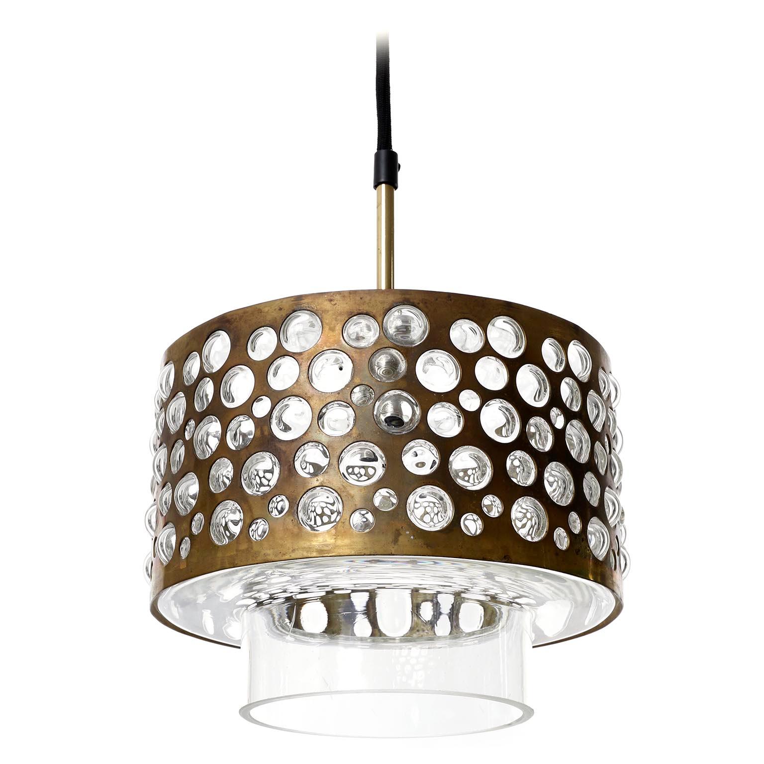 Several Pendant Lights, Patinated Brass Clear Glass, Rupert Nikoll, 1960s In Good Condition For Sale In Hausmannstätten, AT