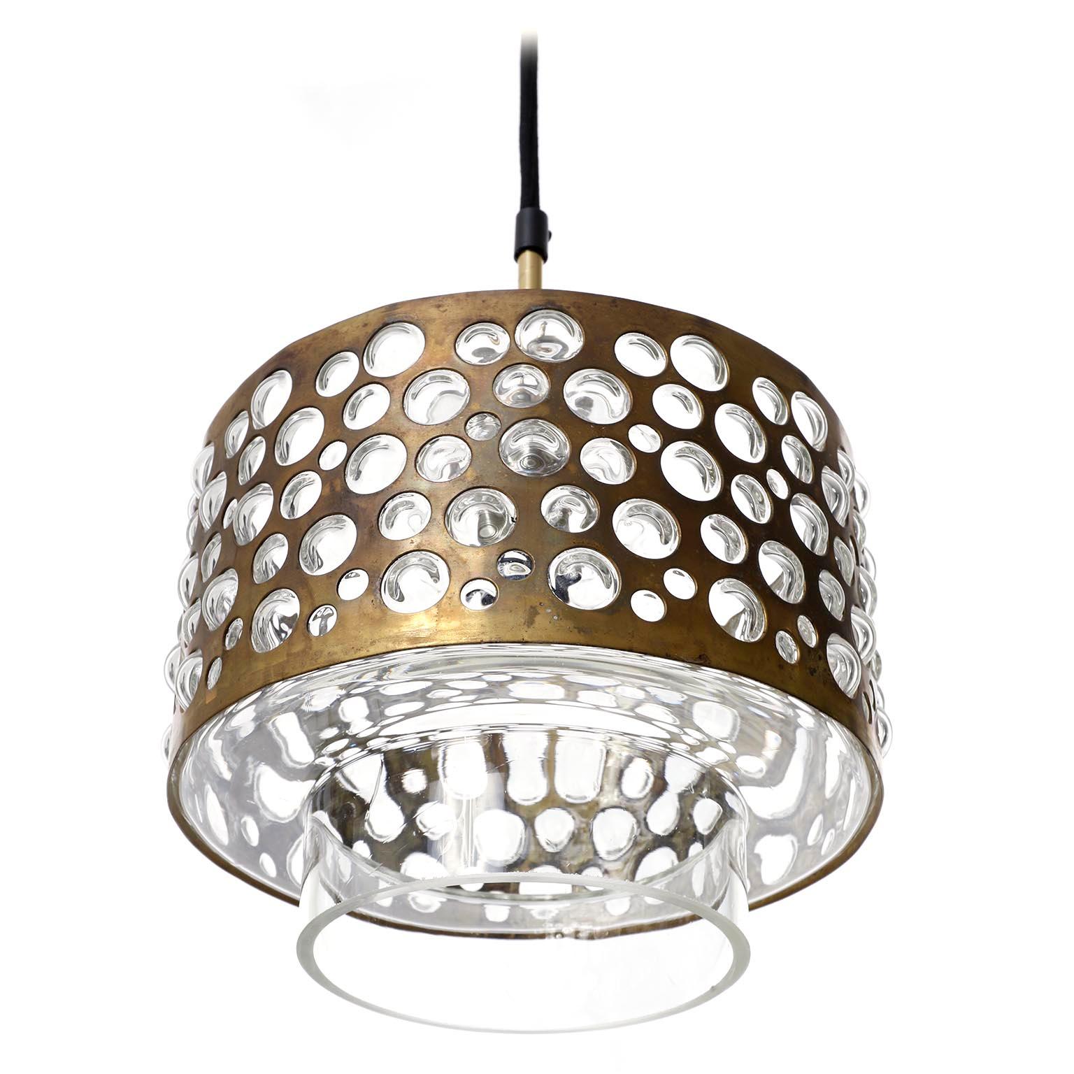 Mid-20th Century Several Pendant Lights, Patinated Brass Clear Glass, Rupert Nikoll, 1960s For Sale