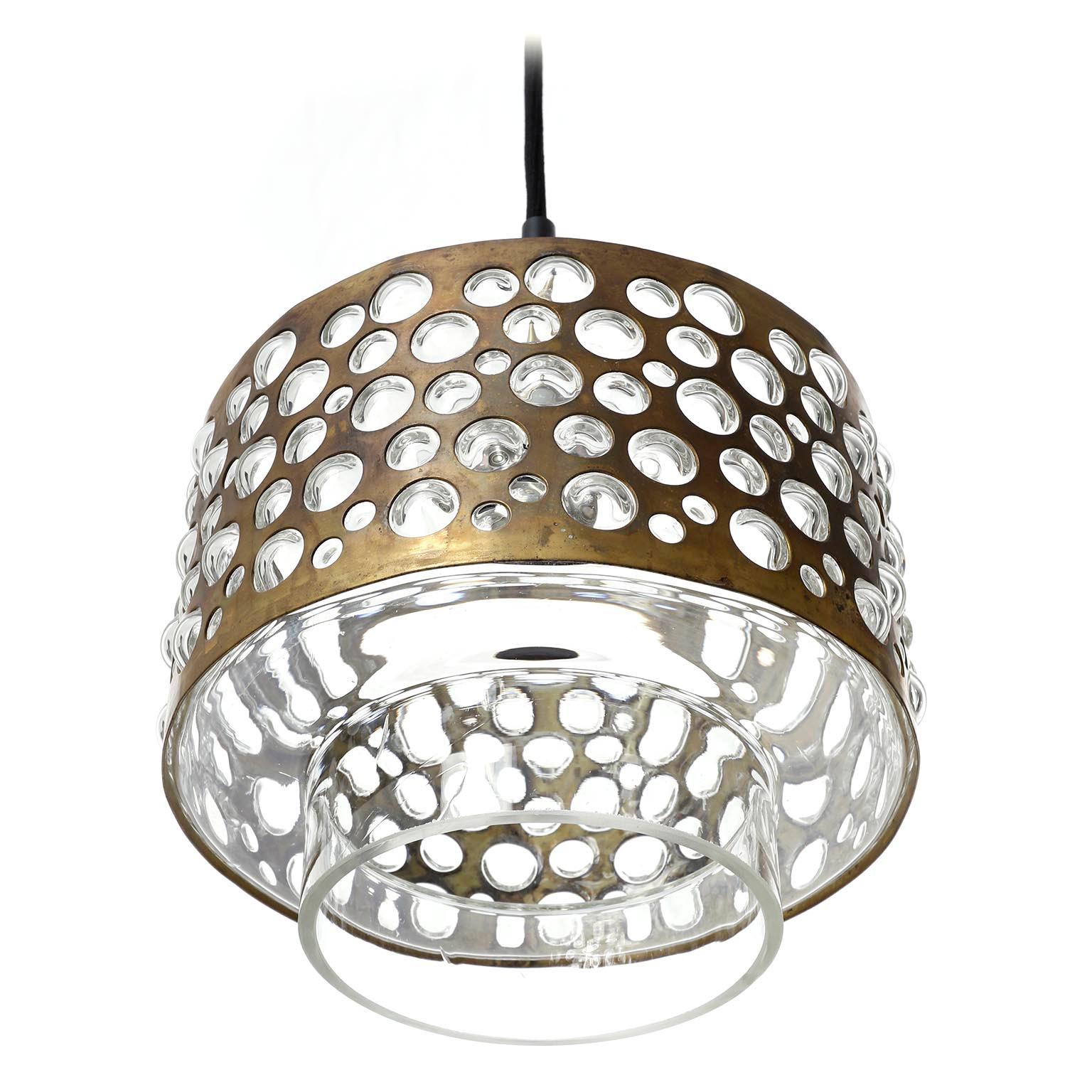 Several Pendant Lights, Patinated Brass Clear Glass, Rupert Nikoll, 1960s For Sale 1