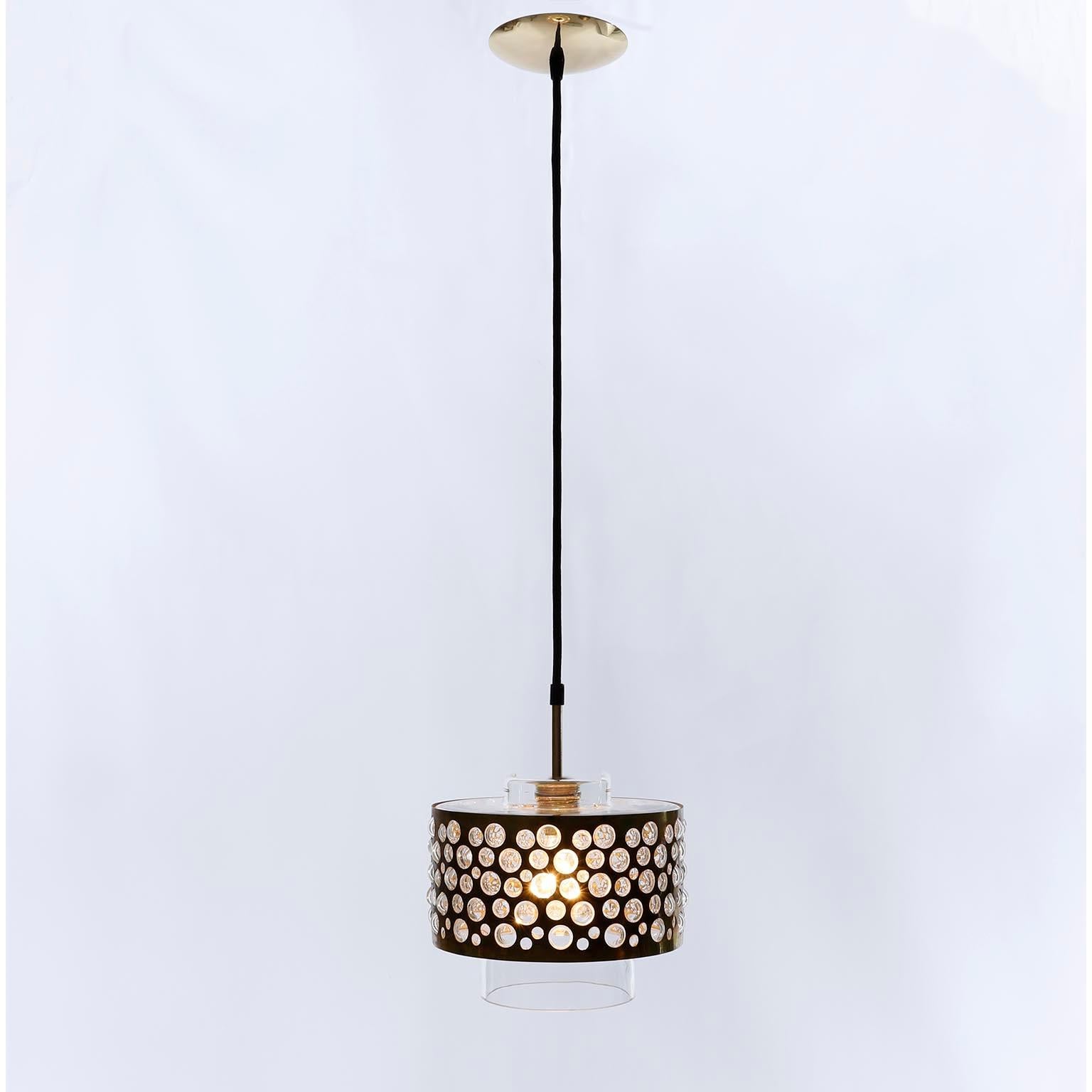 Several Pendant Lights, Patinated Brass Clear Glass, Rupert Nikoll, 1960s For Sale 2