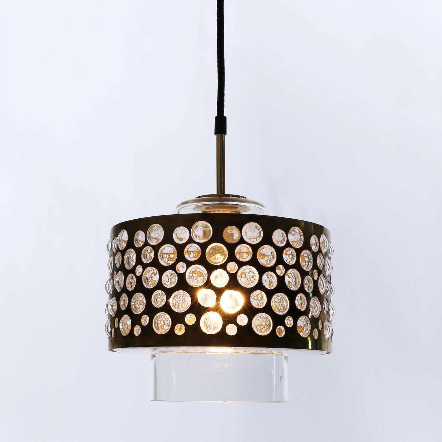 Several Pendant Lights, Patinated Brass Clear Glass, Rupert Nikoll, 1960s For Sale 3