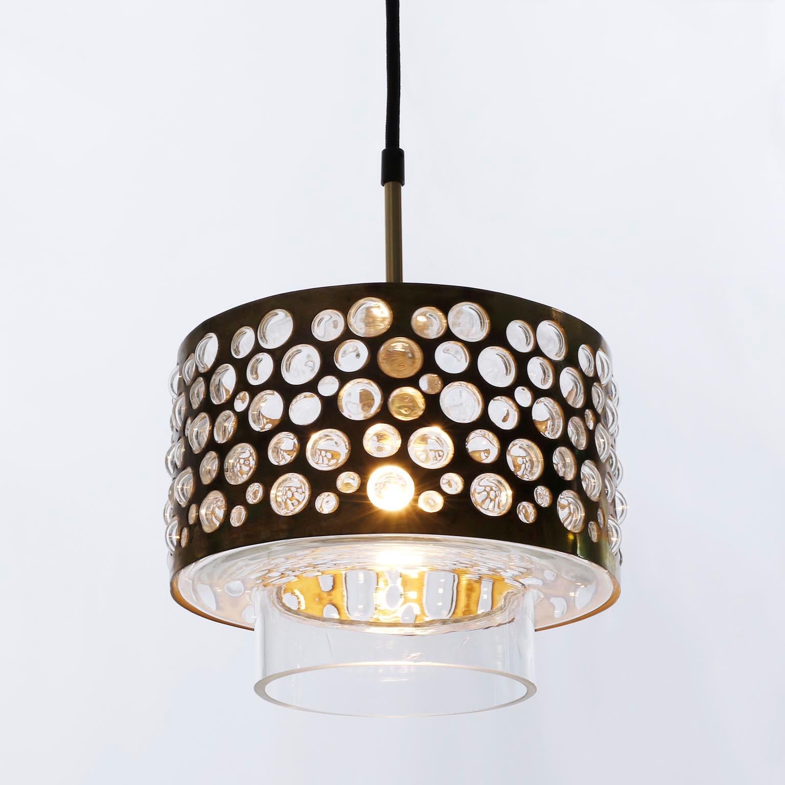 Several Pendant Lights, Patinated Brass Clear Glass, Rupert Nikoll, 1960s For Sale 4