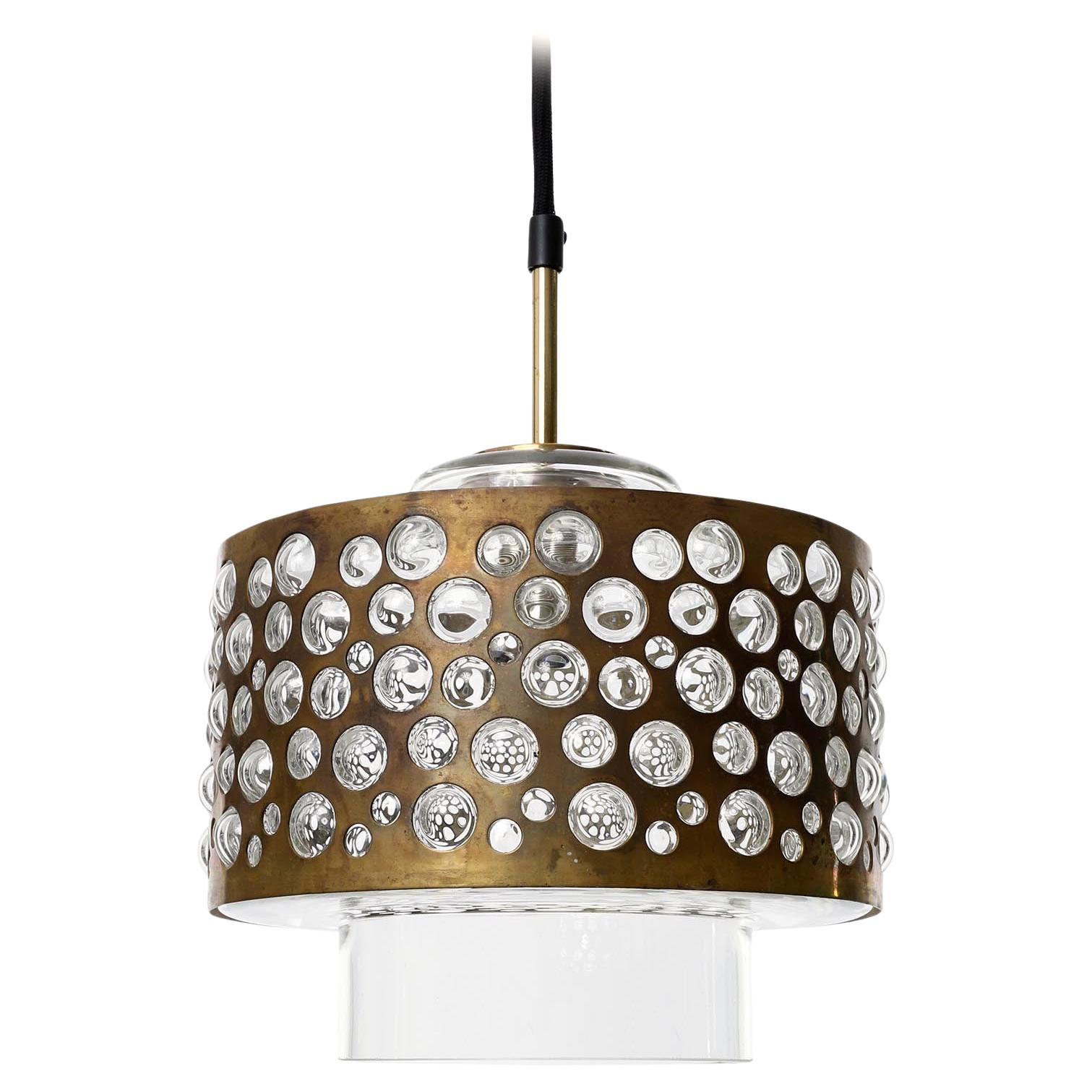 Austrian Several Pendant Lights, Patinated Brass Clear Glass, Rupert Nikoll, 1960s For Sale