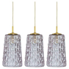 Several Purple Glass Pendant Lights in Style of Kalmar, 1950s
