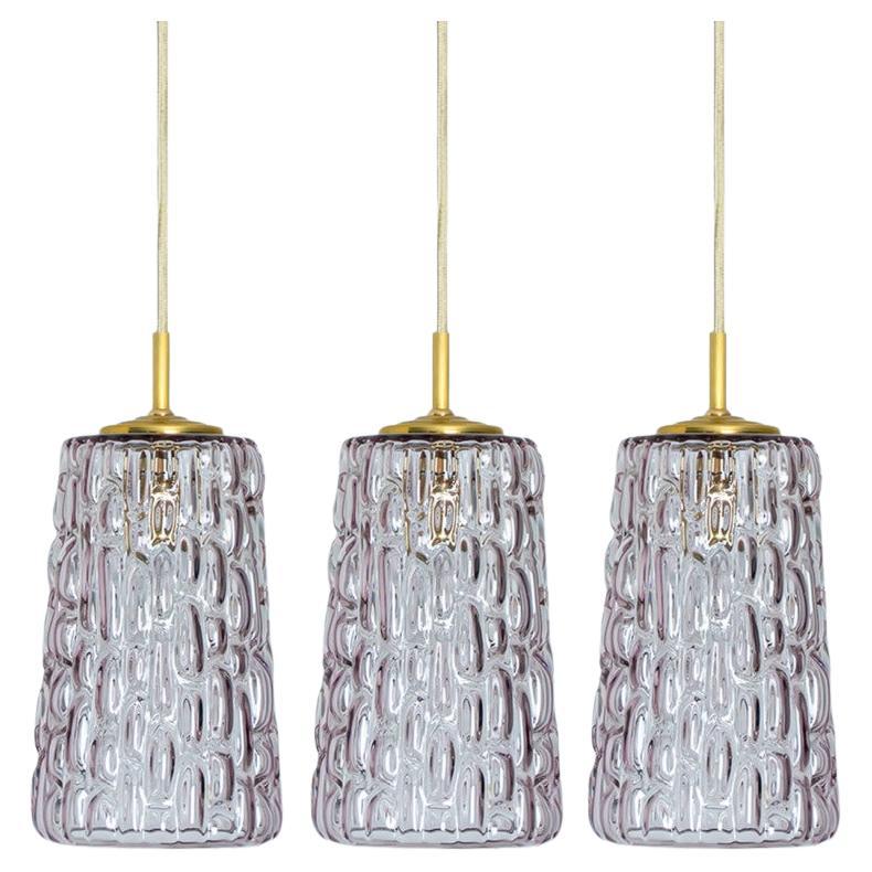 Several Purple Glass Pendant Lights in Style of Kalmar, 1950s For Sale