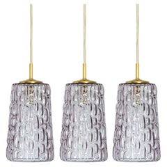 Several Purple Glass Pendant Lights in Style of Kalmar, 1950s