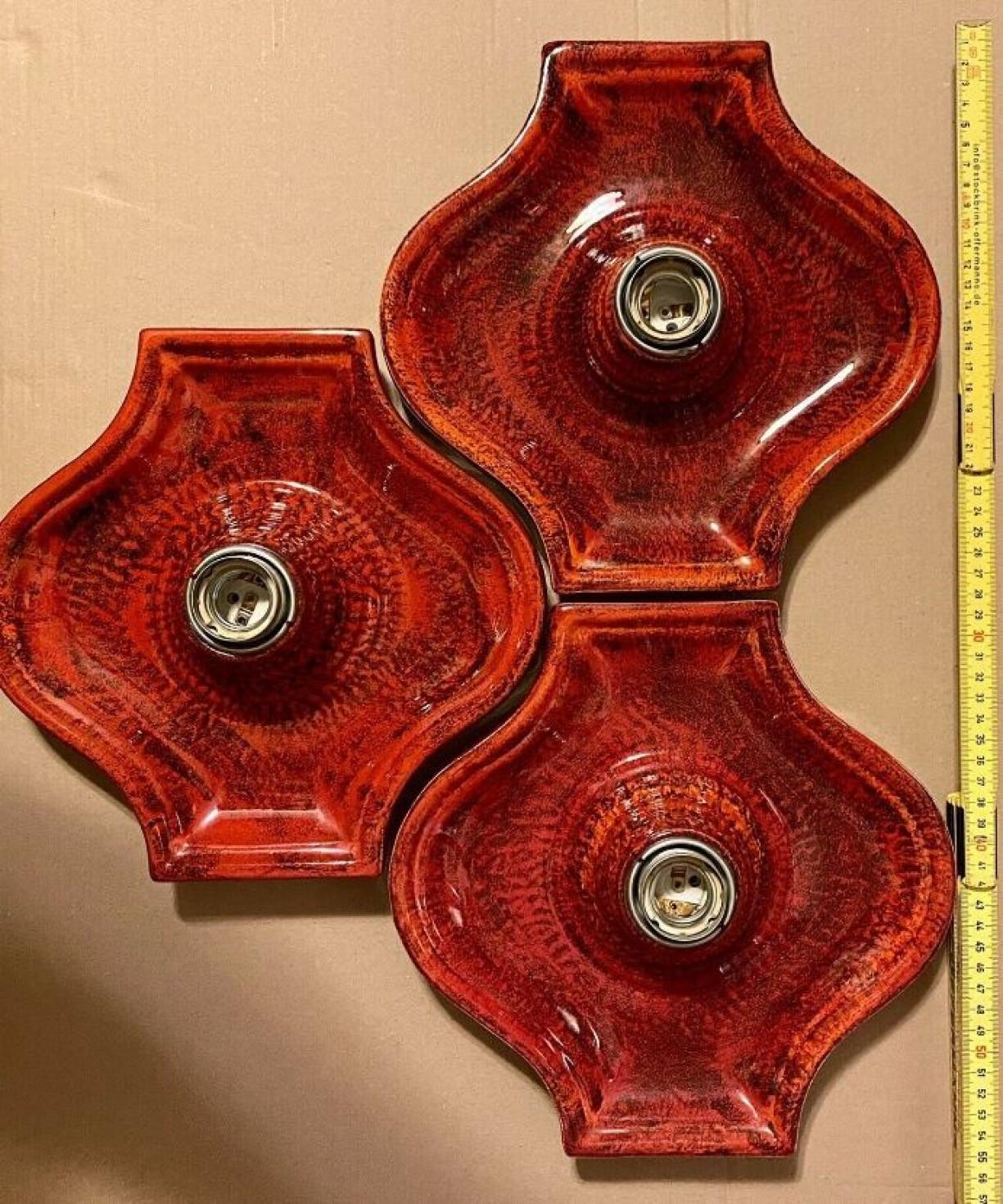 Several Red Ceramic Wall Lights Hustadt Keramik, Germany For Sale 5