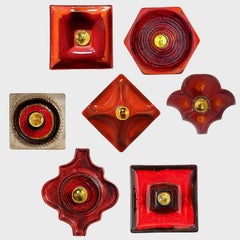 Several Red Toned Mixed Wall Lights in Glazed Ceramic Style, 1970