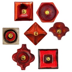 Used Several Red Toned Mixed Wall Lights in Glazed Ceramic Style, 1970