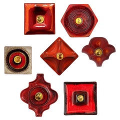 Several Red Toned Mixed Wall Lights in Glazed Ceramic Style, 1970