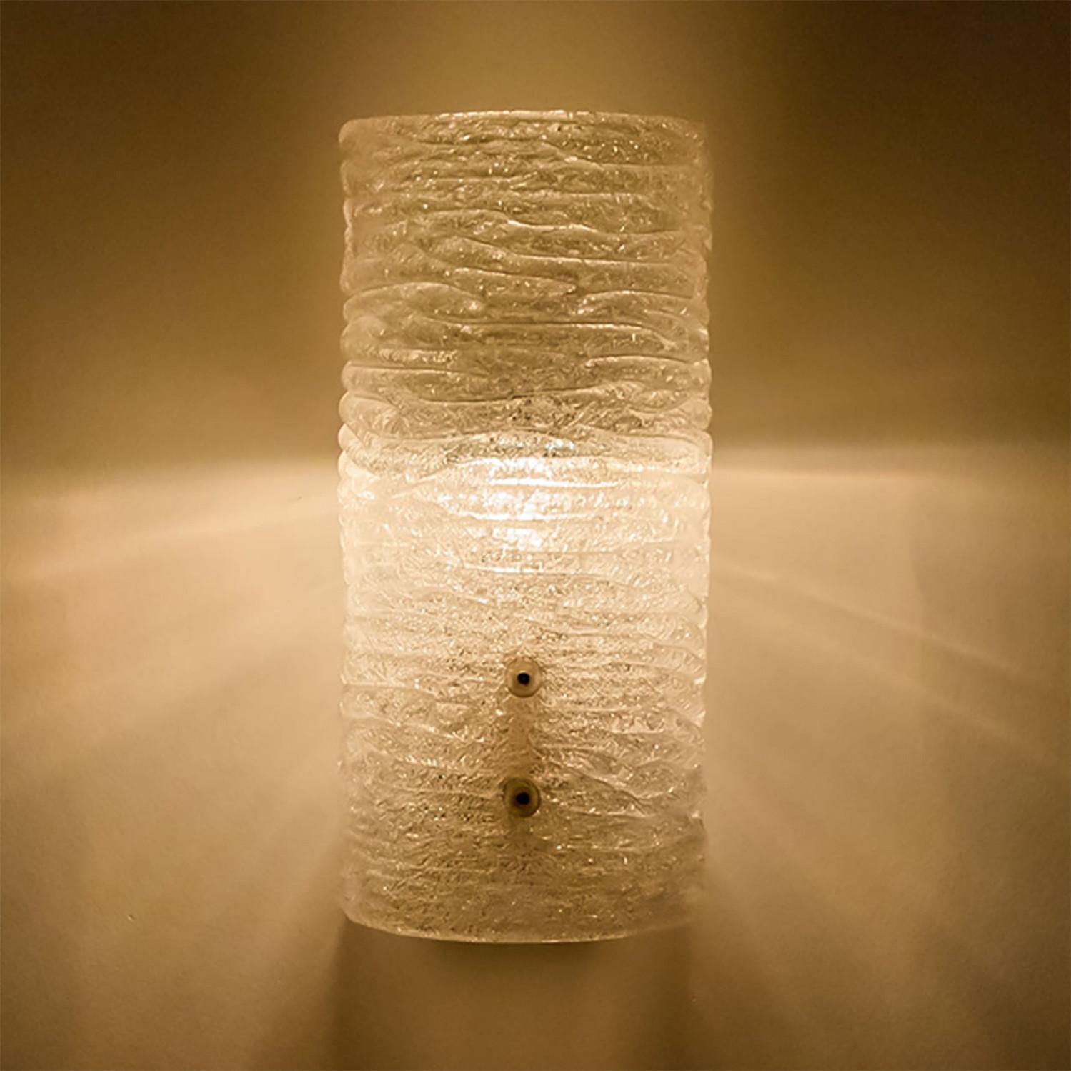 Several Ribbled Frosted Glass Brass Wall Lights Kalmar, Austria, 1970s For Sale 4