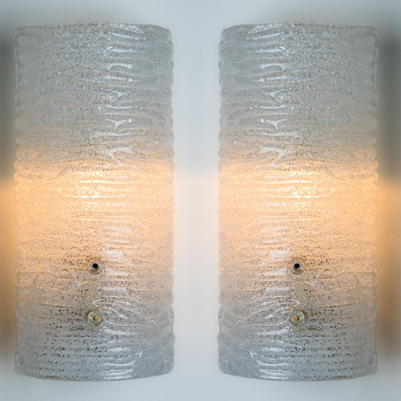 Several Ribbled Frosted Glass Brass Wall Lights Kalmar, Austria, 1970s For Sale 5