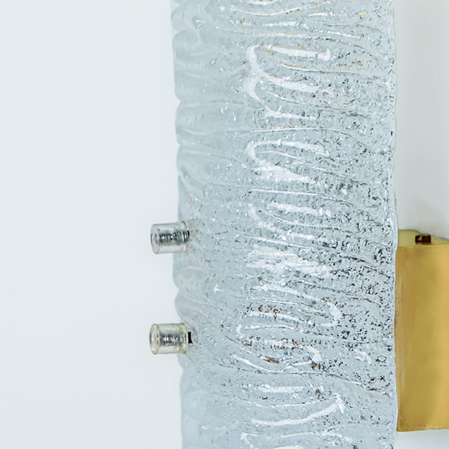 Several Ribbled Frosted Glass Brass Wall Lights Kalmar, Austria, 1970s For Sale 6
