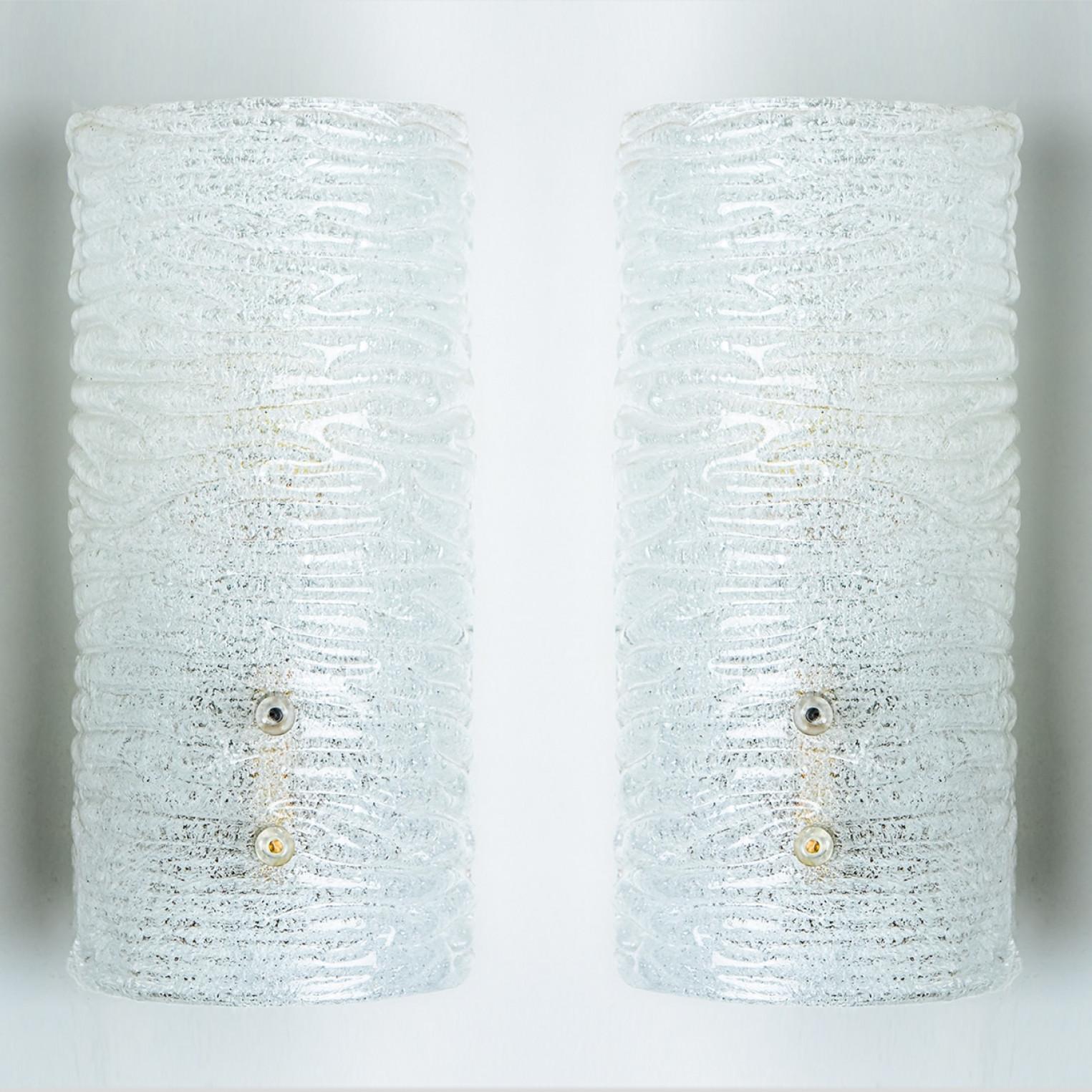 Several Ribbled Frosted Glass Brass Wall Lights Kalmar, Austria, 1970s For Sale 8