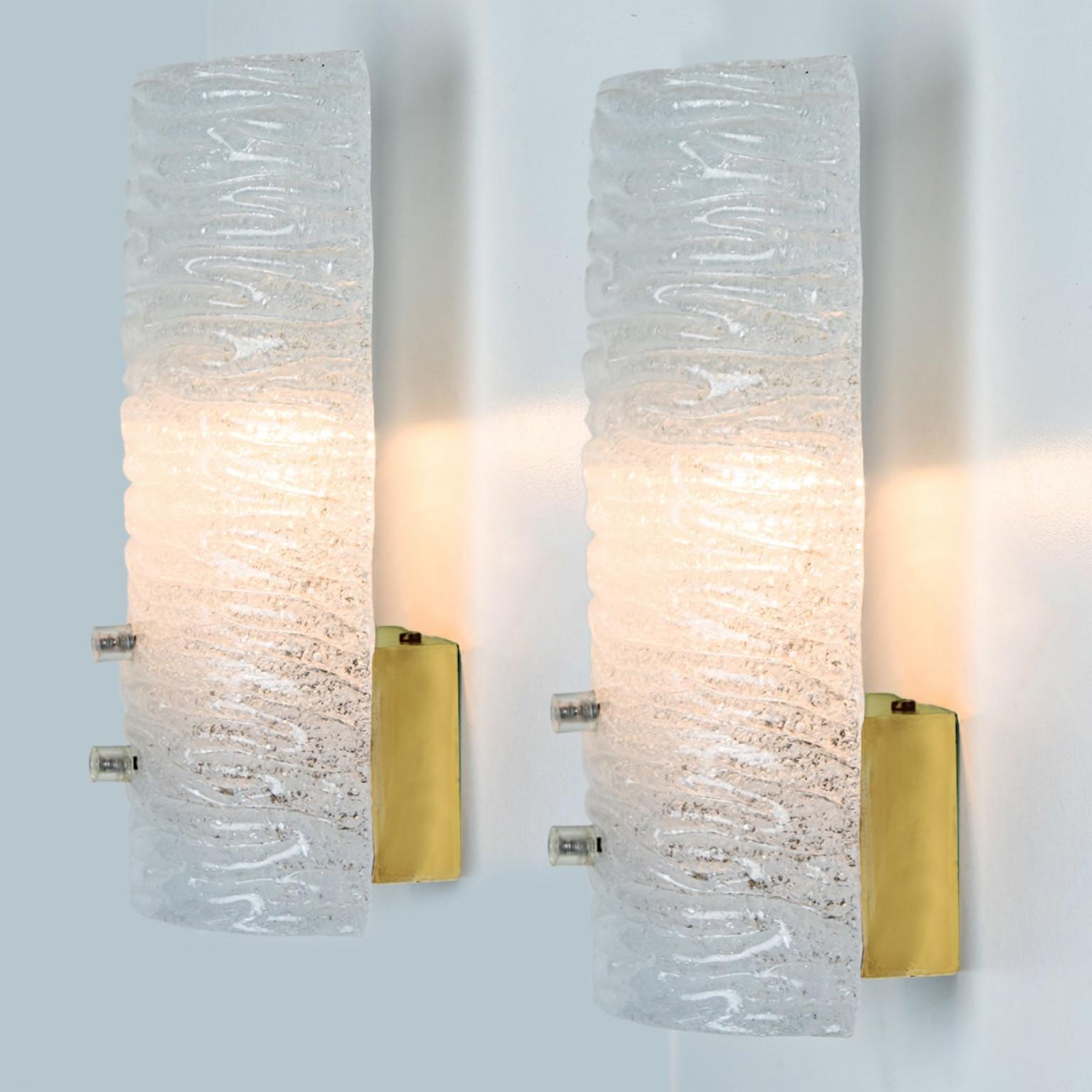 Several Ribbled Frosted Glass Brass Wall Lights Kalmar, Austria, 1970s For Sale 10
