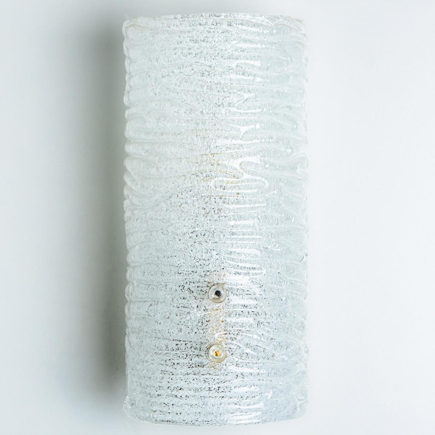 German Several Ribbled Frosted Glass Brass Wall Lights Kalmar, Austria, 1970s For Sale