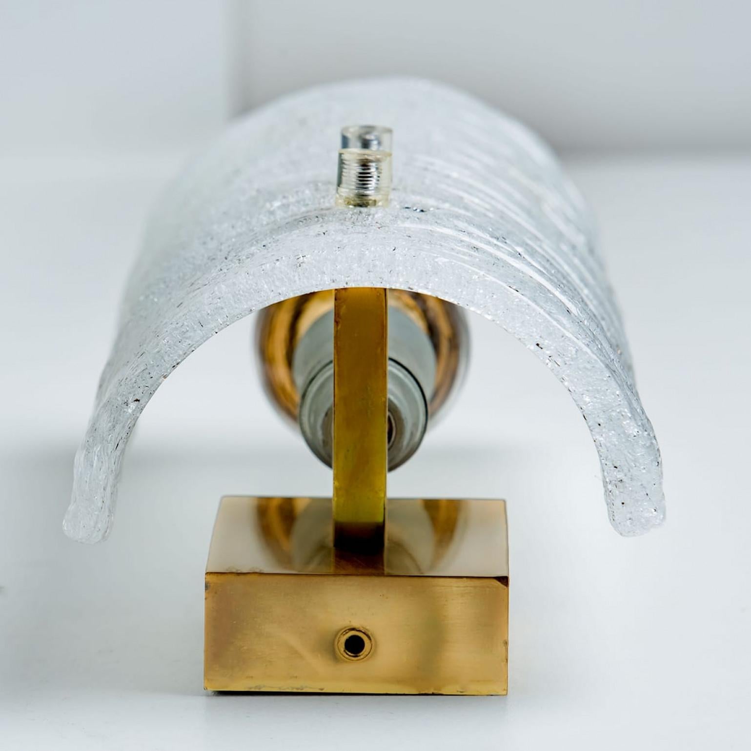 Other Several Ribbled Frosted Glass Brass Wall Lights Kalmar, Austria, 1970s For Sale