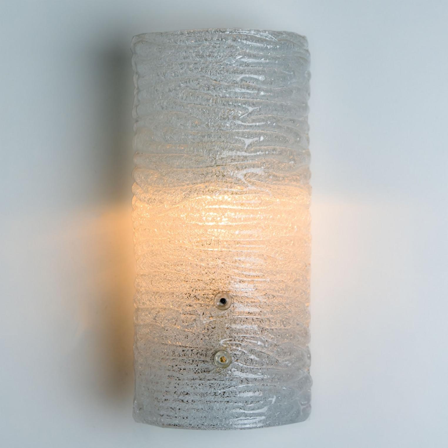 Metal Several Ribbled Frosted Glass Brass Wall Lights Kalmar, Austria, 1970s For Sale